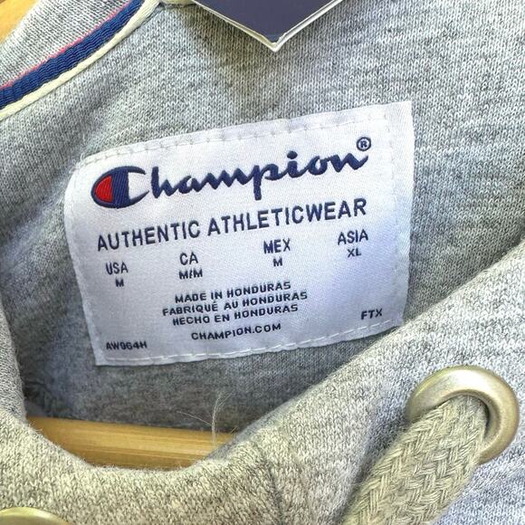 Champion Powerblend Fleece Funnel Hoodie Womens M Gray Classic Script Logo - Picture 5 of 7
